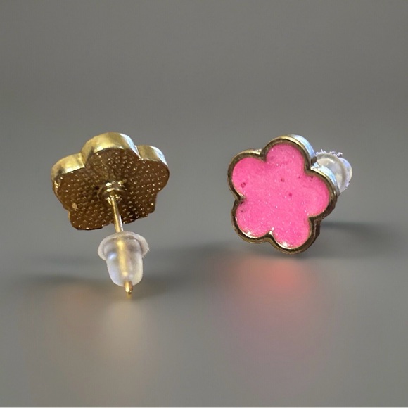 Set of earrings and necklace five pink leaf clover gold tone - Picture 4 of 4